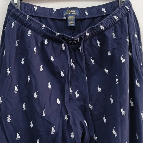 Polo Ralph Lauren Pajama Pants Mens Blue AOP 100% Cotton Casual Lounge Lg - Picture 2 of 7